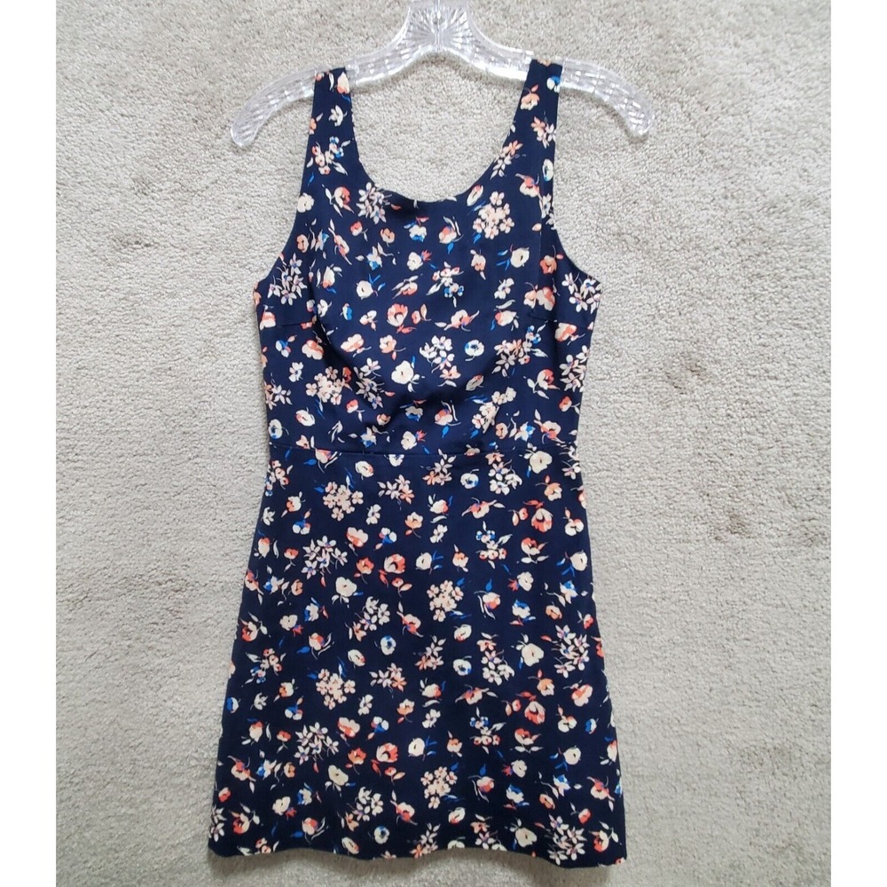 Bershka Mini Sheath Dress Women's Medium Navy Floral Cotton Stretch Scoop Neck